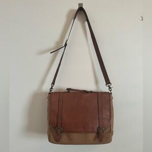 Unisex Crossbody Bag Leather Laptop Messenger Bag Briefcase Buckles